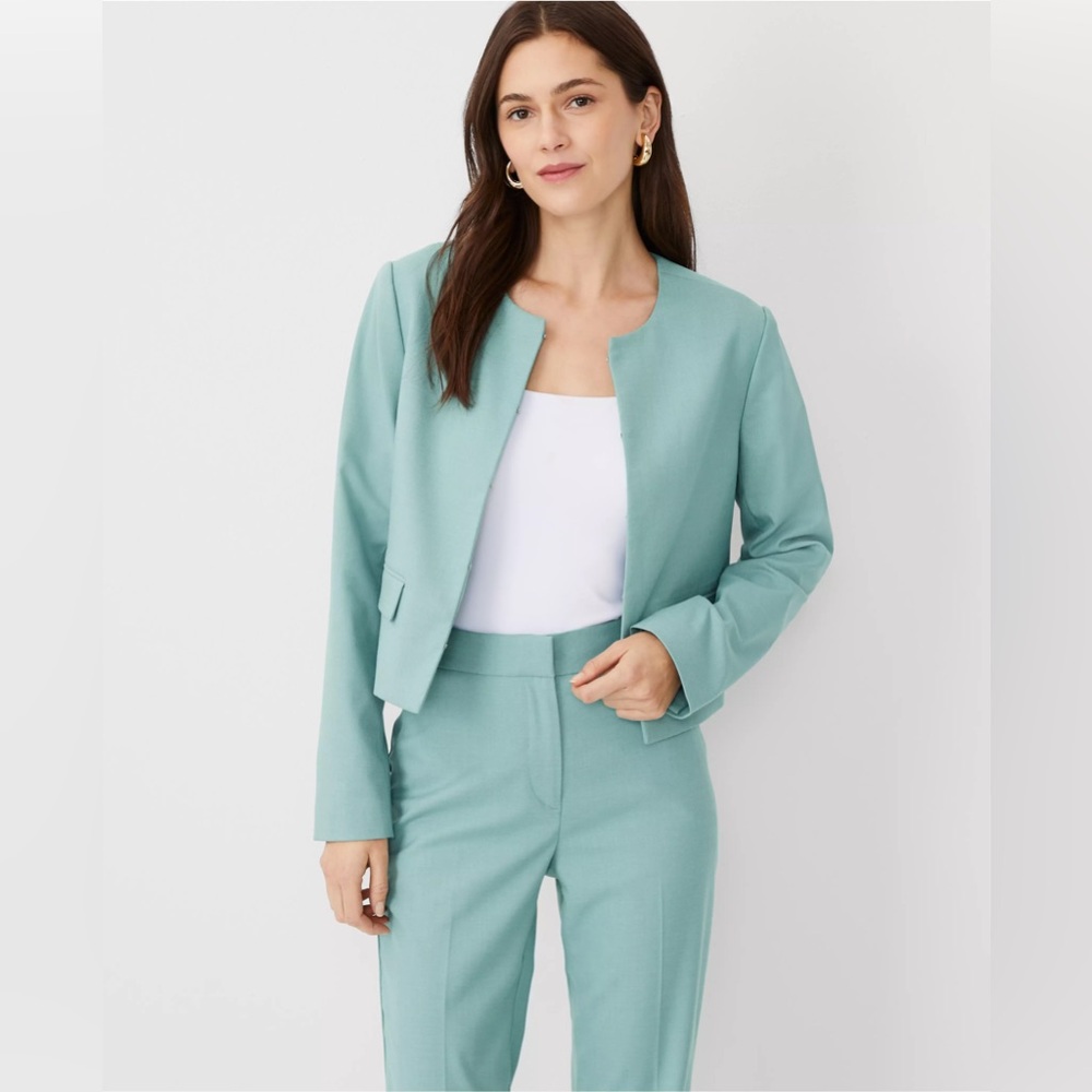 Ann Taylor The Crew Neck Jacket in Texture - Peacock Teal Melange -Size 10- NWOT